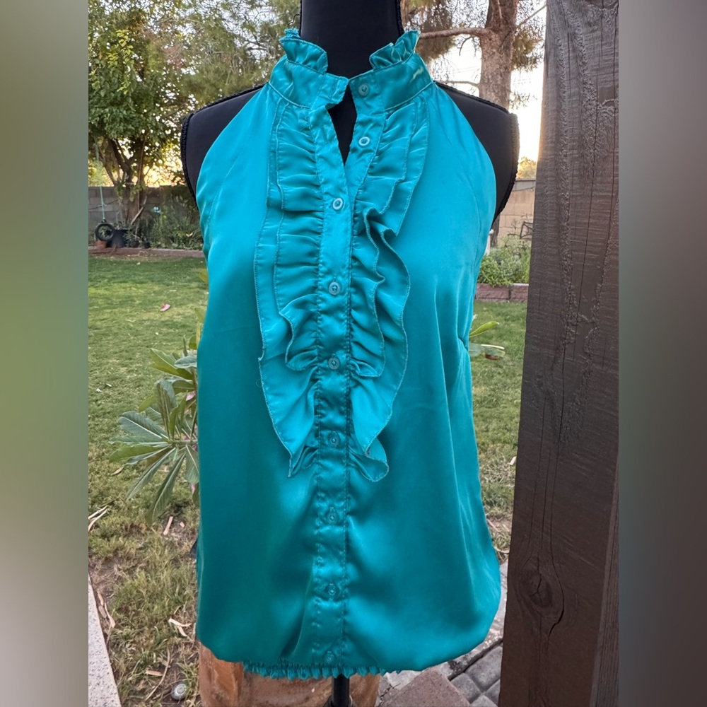 Cotton Express Turquoise Ruffle Blouse